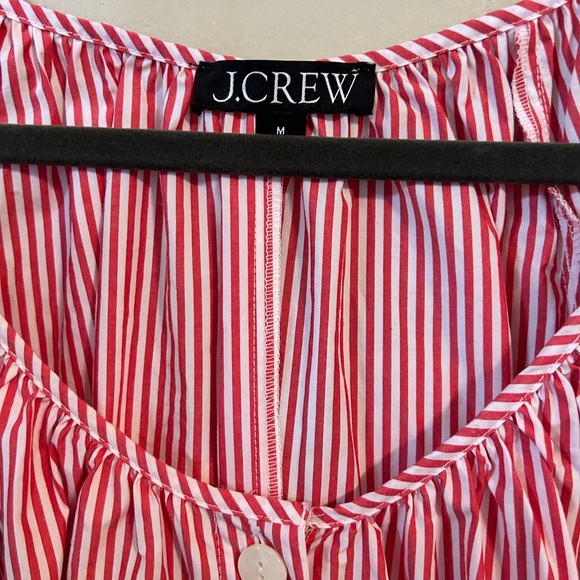 J. Crew Button-up MIDI Dress in Striped Cotton Poplin Medium Red White Oversized - Picture 6 of 13